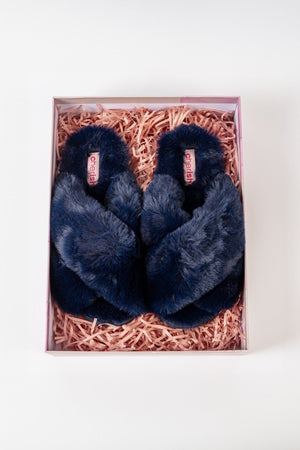 Carraig Donn Boxed Navy Faux Fur Quilted Slippers