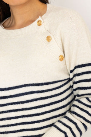 Carraig Donn Breton Navy Stripe Knit Jumper
