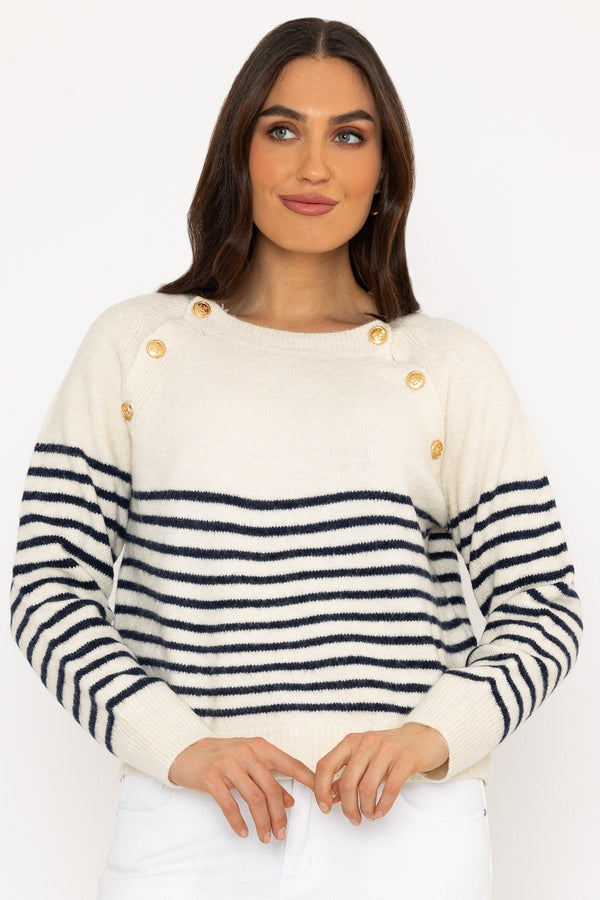 Carraig Donn Breton Navy Stripe Knit Jumper