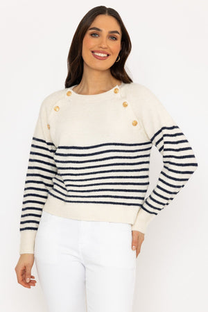 Carraig Donn Breton Navy Stripe Knit Jumper