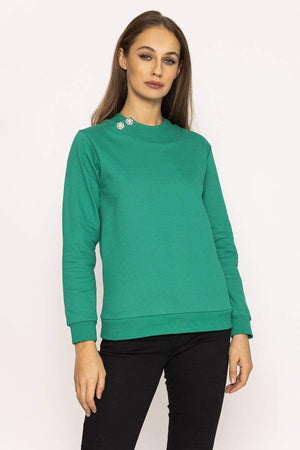 Carraig Donn Brooch Detail Hoody in Green
