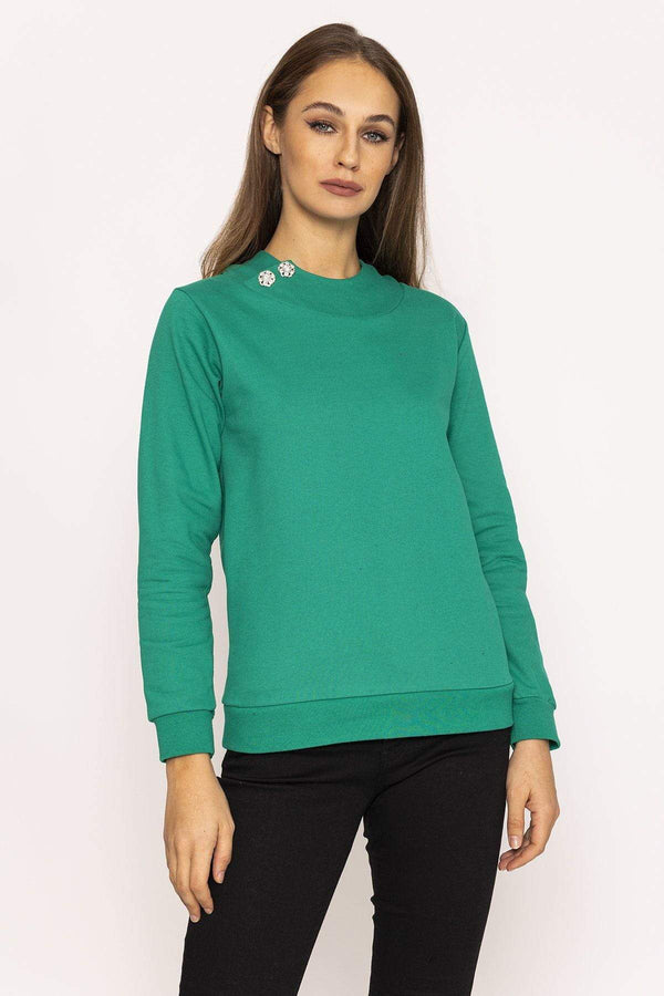Carraig Donn Brooch Detail Hoody in Green