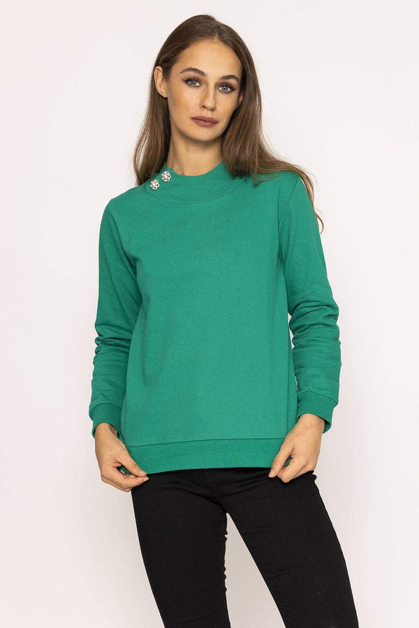 Carraig Donn Brooch Detail Hoody in Green