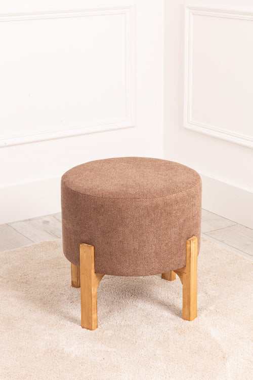 Brown Linen Upholstered Foot Stool