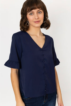 Carraig Donn Button Blouse in Navy