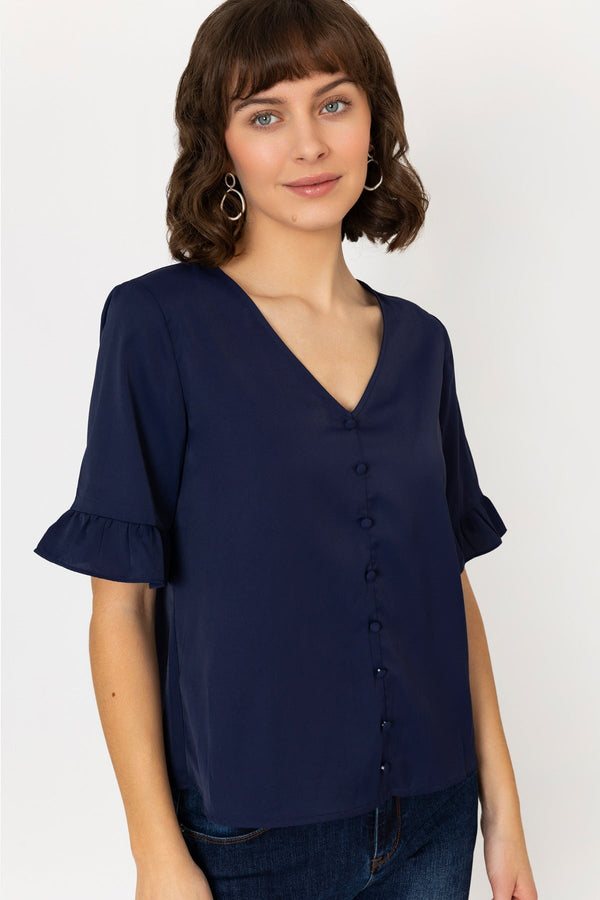 Carraig Donn Button Blouse in Navy