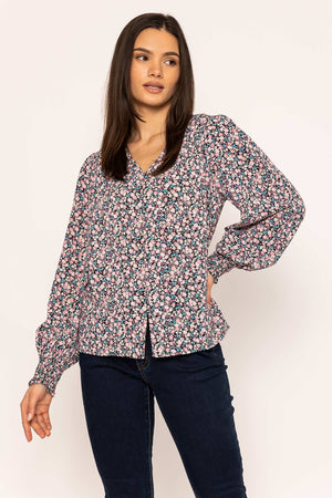 Carraig Donn Button Blouse in Pink Print