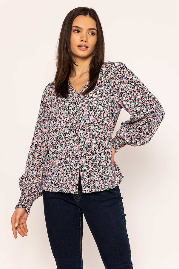 Carraig Donn Button Blouse in Pink Print