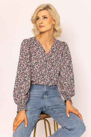 Carraig Donn Button Blouse in Pink Print