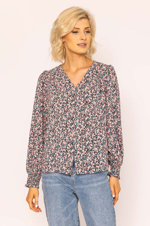 Carraig Donn Button Blouse in Pink Print