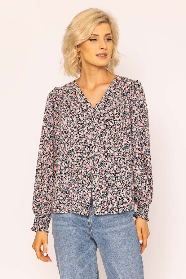 Carraig Donn Button Blouse in Pink Print
