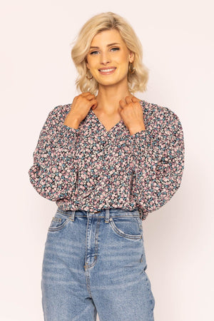 Carraig Donn Button Blouse in Pink Print