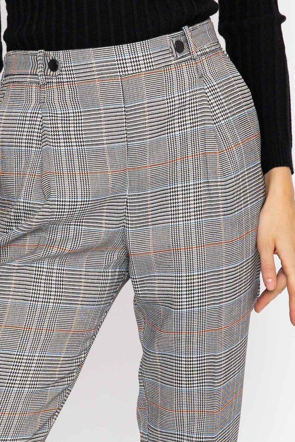 Carraig Donn Button Detail Tailored Pant in Check Print