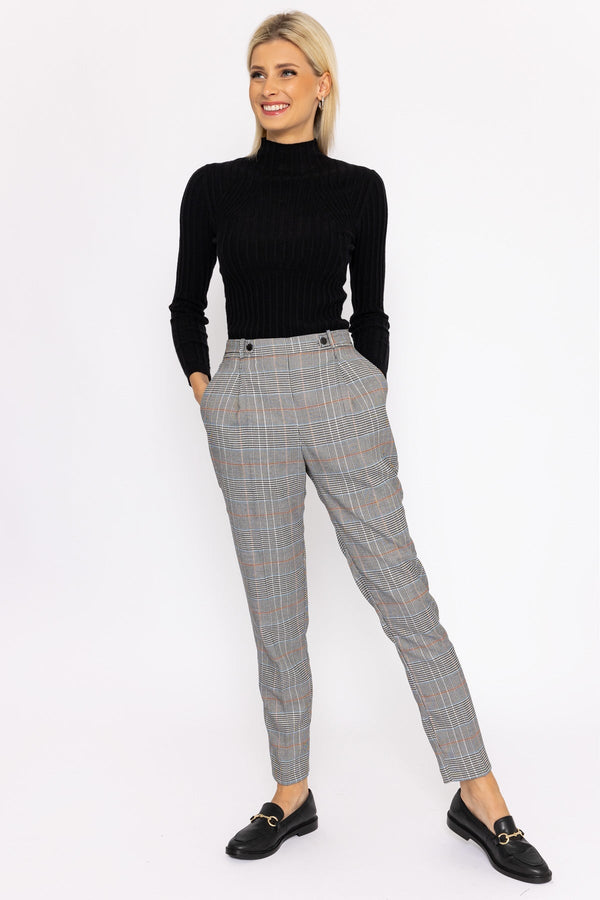 Carraig Donn Button Detail Tailored Pant in Check Print