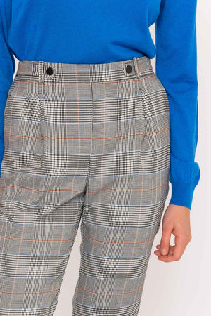 Carraig Donn Button Detail Tailored Pant in Check Print