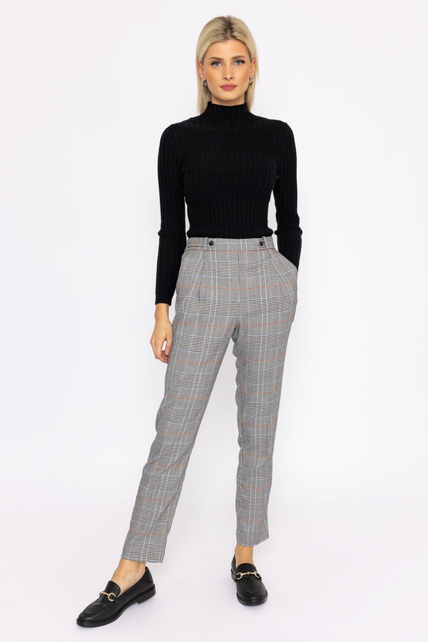 Carraig Donn Button Detail Tailored Pant in Check Print