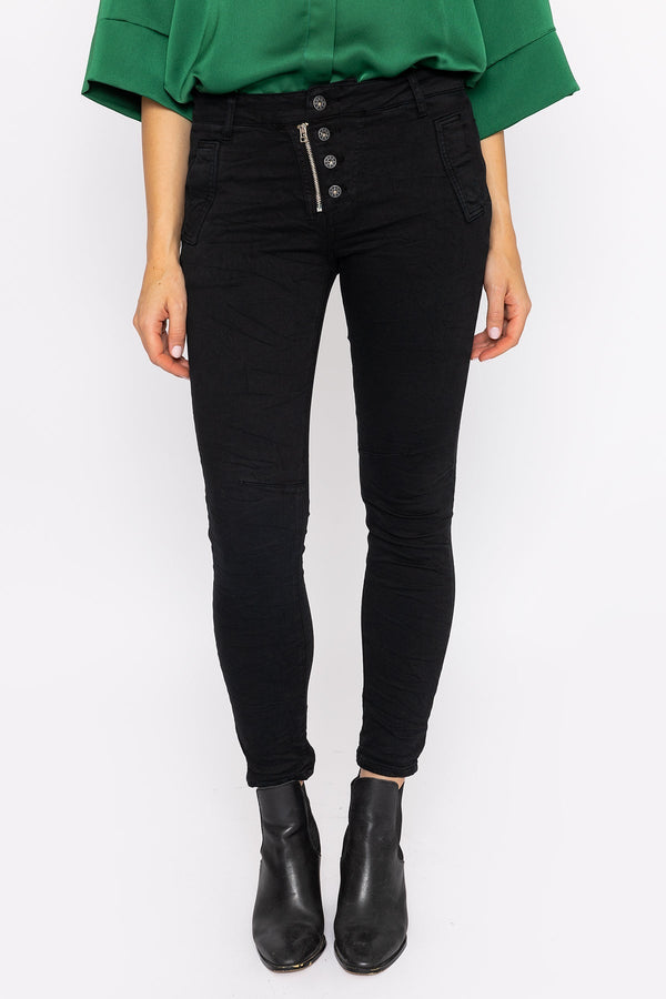 Carraig Donn Button Front Jeans in Black