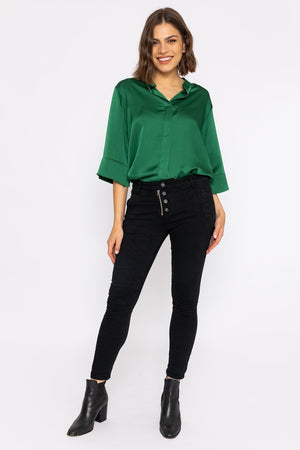 Carraig Donn Button Front Jeans in Black
