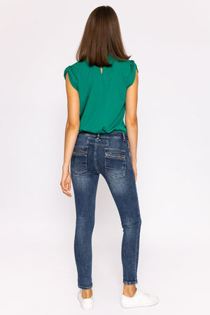 Carraig Donn Button Front Jeans in Dark Denim