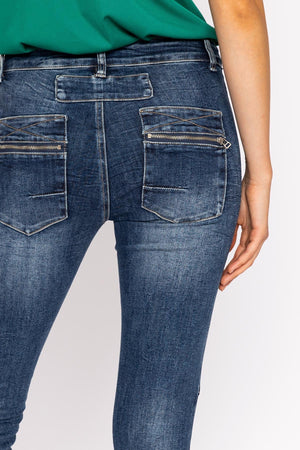 Carraig Donn Button Front Jeans in Dark Denim