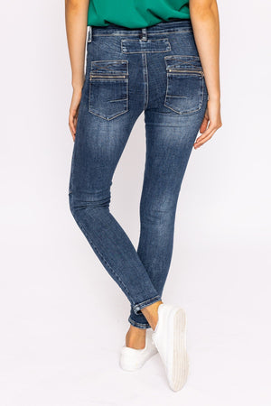 Carraig Donn Button Front Jeans in Dark Denim
