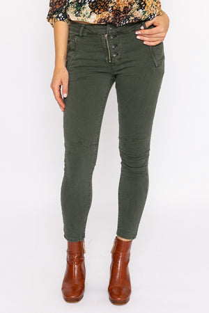 Carraig Donn Button Front Jeans in Khaki