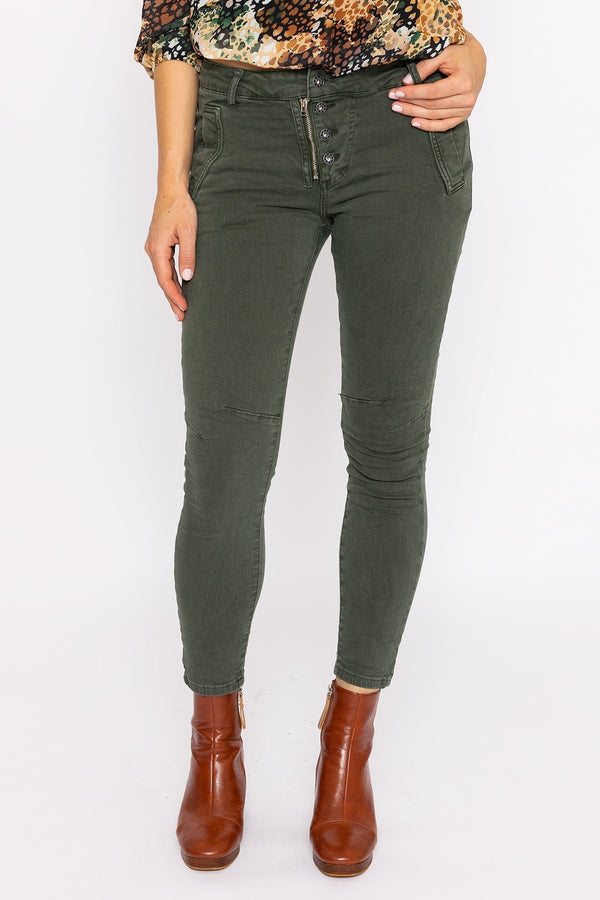 Carraig Donn Button Front Jeans in Khaki