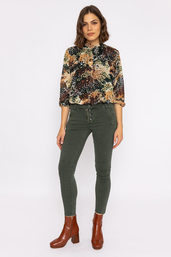 Carraig Donn Button Front Jeans in Khaki