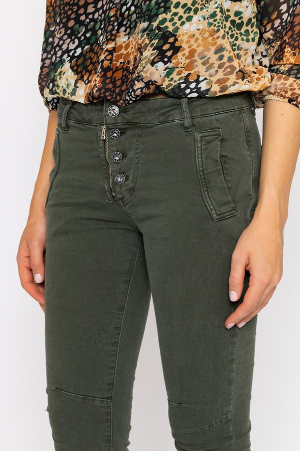 Carraig Donn Button Front Jeans in Khaki
