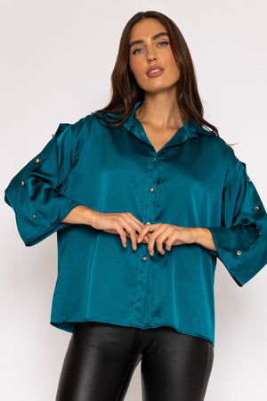 Carraig Donn Button Sleeve Blouse in Teal