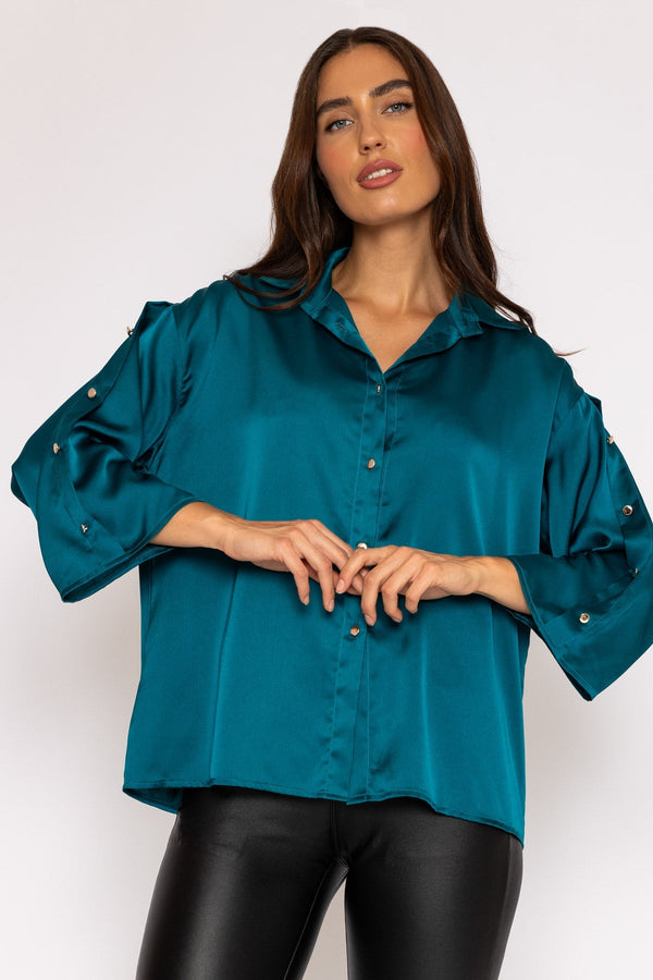Carraig Donn Button Sleeve Blouse in Teal