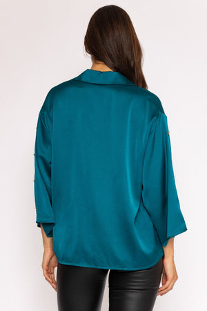 Carraig Donn Button Sleeve Blouse in Teal
