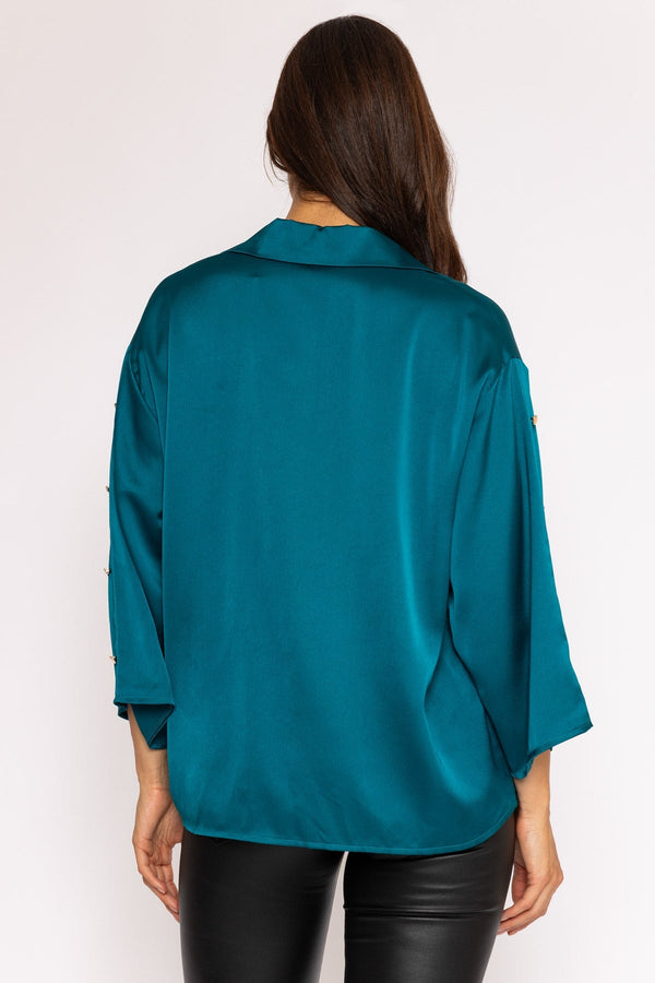 Carraig Donn Button Sleeve Blouse in Teal