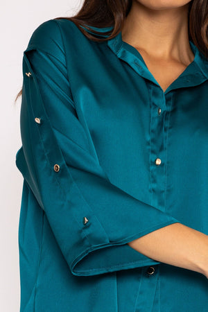 Carraig Donn Button Sleeve Blouse in Teal