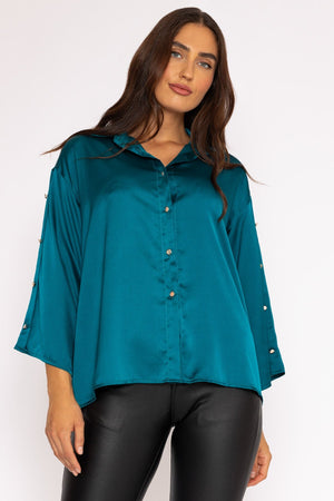 Carraig Donn Button Sleeve Blouse in Teal