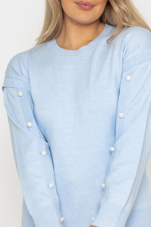 Carraig Donn Button Sleeve Knit in Blue