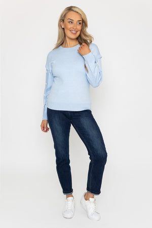 Carraig Donn Button Sleeve Knit in Blue