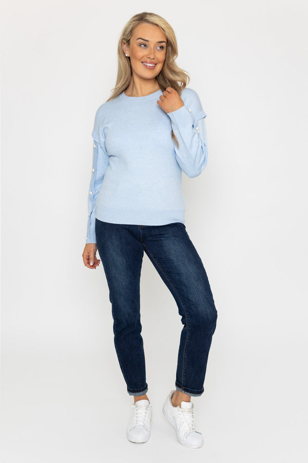 Carraig Donn Button Sleeve Knit in Blue