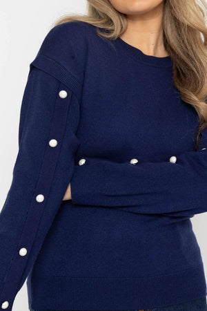 Carraig Donn Button Sleeve Knit in Navy