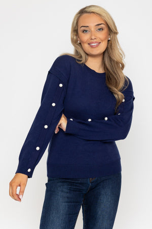 Carraig Donn Button Sleeve Knit in Navy