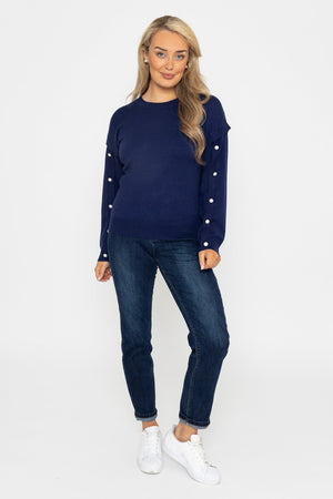 Carraig Donn Button Sleeve Knit in Navy