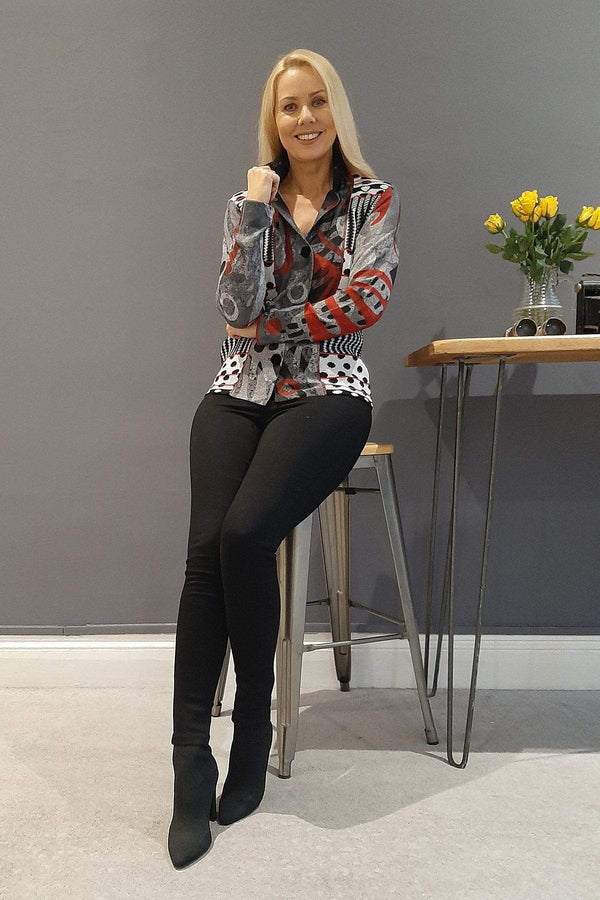 Carraig Donn Buttoned Faux Fur Trim Top in Black