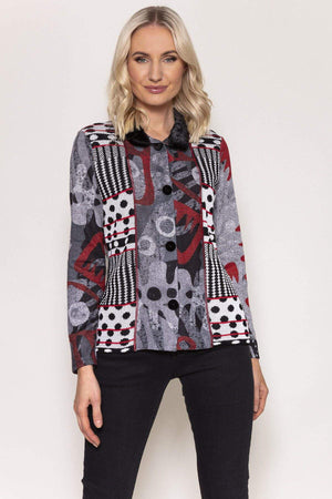 Carraig Donn Buttoned Faux Fur Trim Top in Black