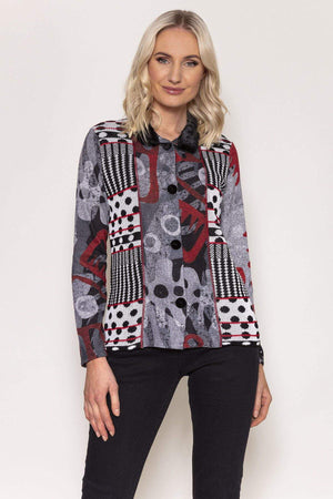 Carraig Donn Buttoned Faux Fur Trim Top in Black