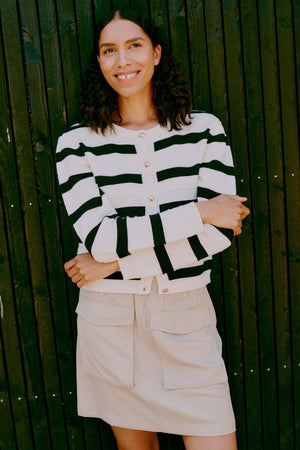 Carraig Donn Bymocca Cream Striped Cardigan
