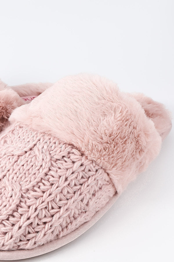 Carraig Donn Cable Knit Slippers in Pink