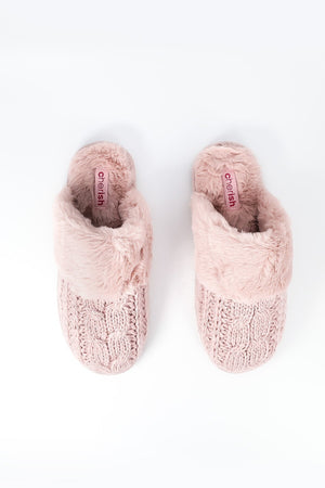 Carraig Donn Cable Knit Slippers in Pink