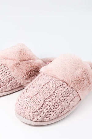Carraig Donn Cable Knit Slippers in Pink