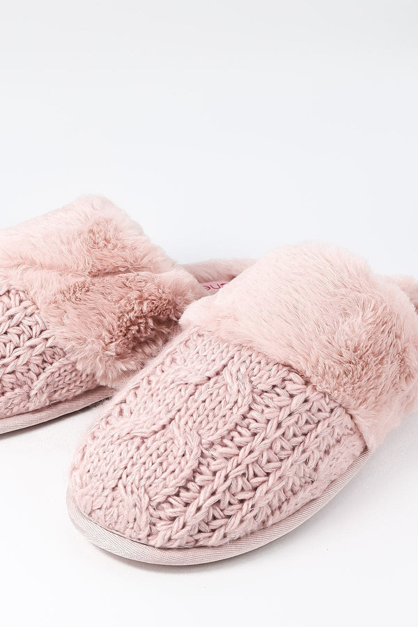 Carraig Donn Cable Knit Slippers in Pink