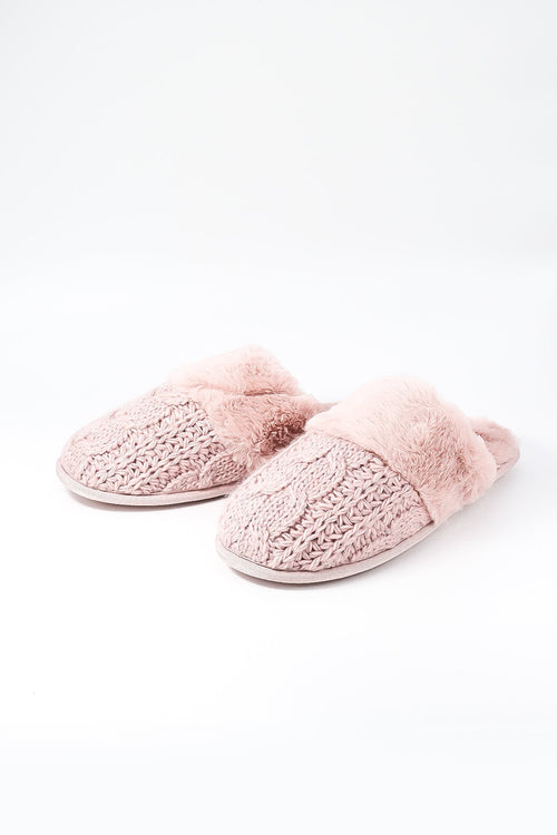 Cable Knit Slippers in  Pink